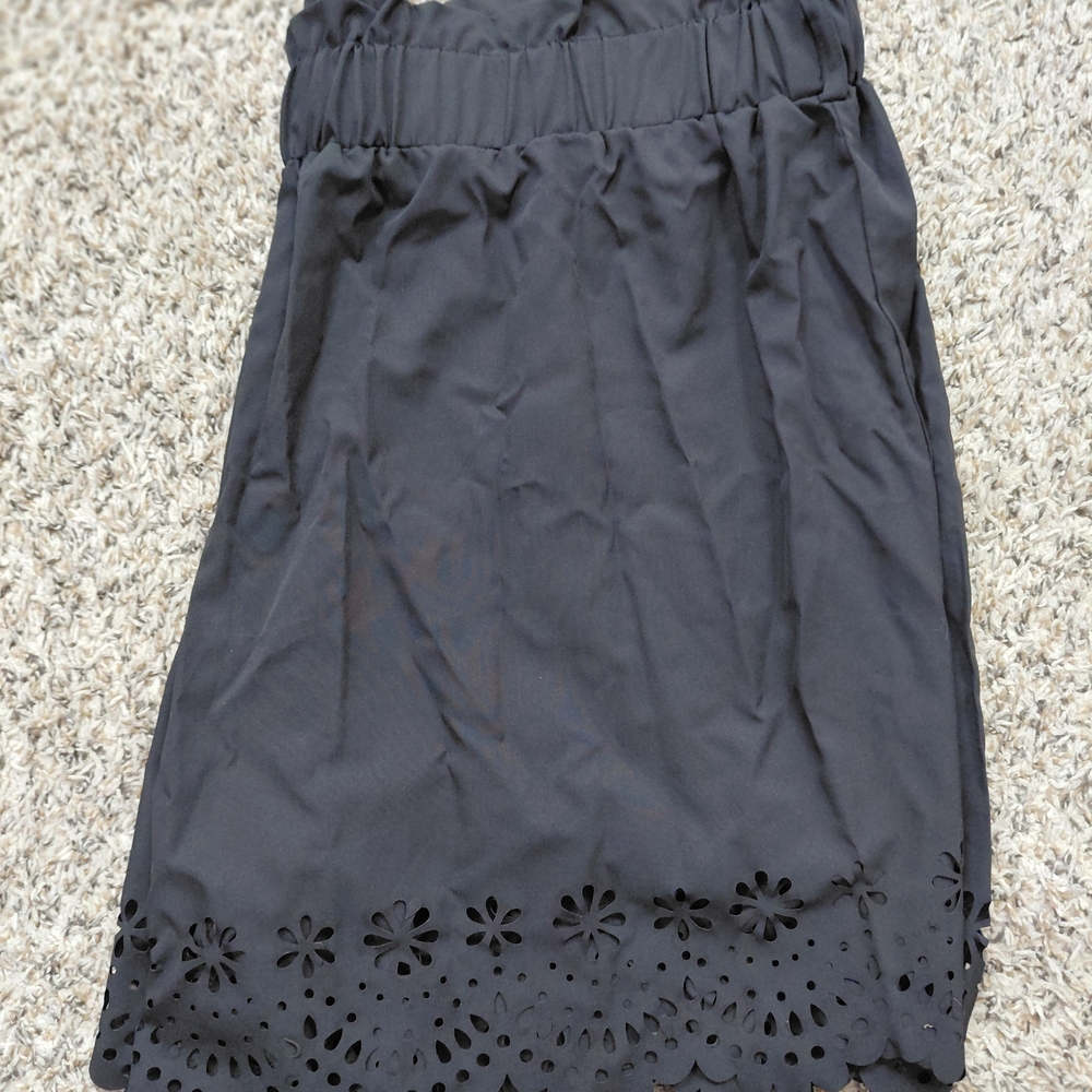SHEIN Black High Waist Shorts with Floral Hem